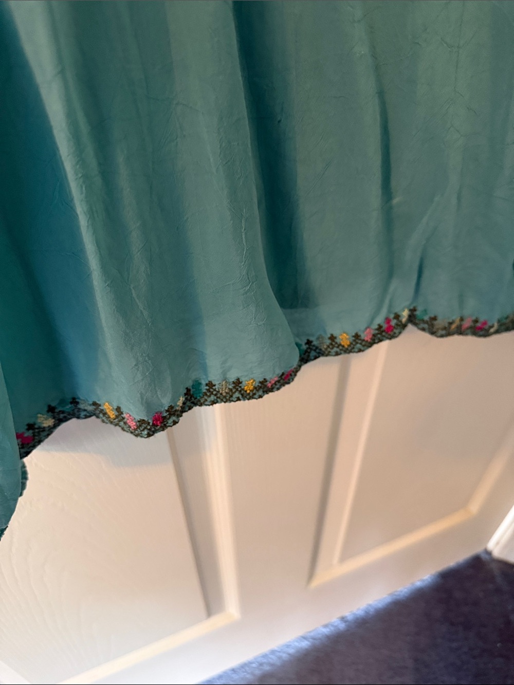 Johnny Was Teal V-Neck Tunic with Multicolor Floral Embroidery - Picture 4 of 5